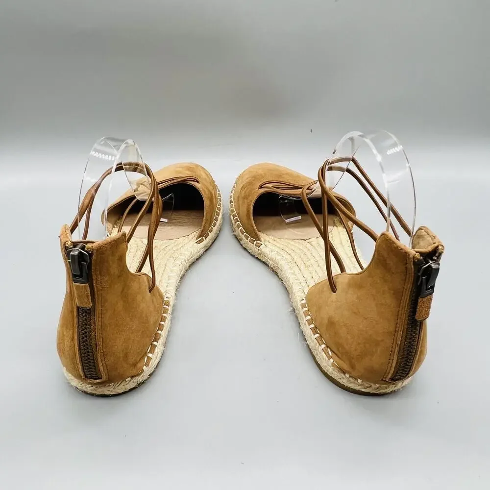 Eileen Fisher Sandals Womens 10 Brown Suede Espadrille Ankle Lace Up Shoes
